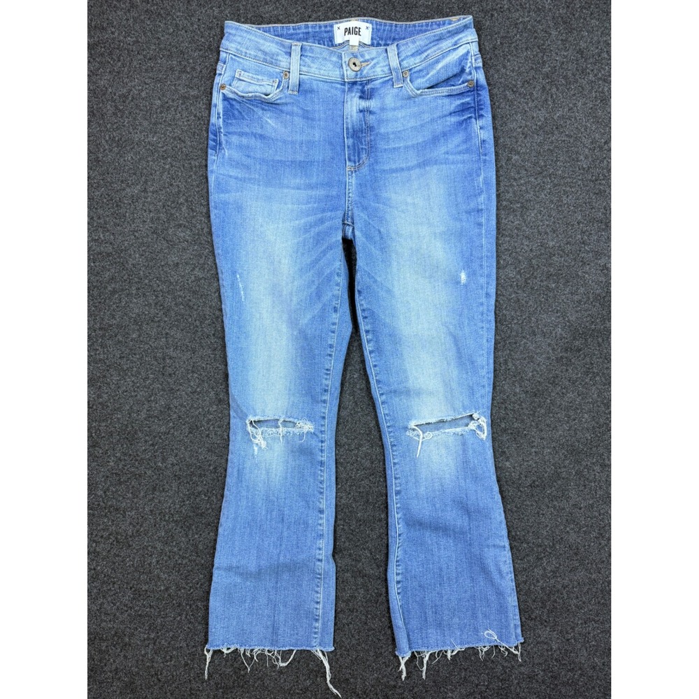 Paige Colette Crop Flare‎ Womens Size 26 Light Blue Distressed Raw Hem Jeans USA